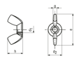 Technical drawing with dimensions of Wing nuts cold formed
