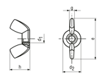 Technical drawing with dimensions of Wing nuts cold formed