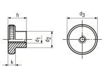 Technical drawing with dimensions of Knurled nuts high type