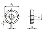 Technical drawing with dimensions of Slotted round nuts unhardened and unground