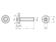带尺寸的技术图：ecosyn® grip SF - 内六角花形盘头螺钉 带锯齿法兰面,全螺纹