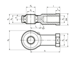 Technical drawing with dimensions of Durbal BRF - Rod ends with integral self-aligning roller bearing right hand thread
