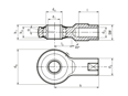 Technical drawing with dimensions of Durbal PF - Rod ends with integral self-aligning roller bearing left hand thread