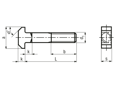 带尺寸的技术图：T形螺栓 带方颈