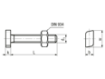 Technical drawing with dimensions of Suspension bolts with hex nut
