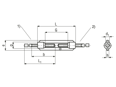 Technical drawing with dimensions of Turnbuckles with two weld studs