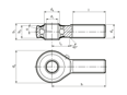 Technical drawing with dimensions of Durbal BRTM - Rod ends with integral self-aligning roller bearing left hand thread