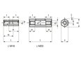Technical drawing with dimensions of Turnbuckle nuts with right- and left hand thread