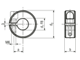 Technical drawing with dimensions of Clamping rings light range, with socket head cap screw