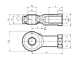 Technical drawing with dimensions of Durbal BRTF - Rod ends with integral self-aligning roller bearing right hand thread