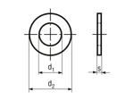 Technical drawing with dimensions of Special flat washers without chamfer, for screws up to property class 8.8