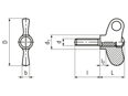 Technical drawing with dimensions of ELESA® Ergostyle EWN.p - Wing screws with threaded stud, steel zinc plated