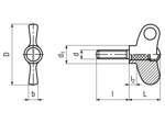 Technical drawing with dimensions of ELESA® Ergostyle EWN.p - Wing screws with threaded stud, steel zinc plated