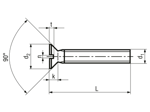 Technical drawing with dimensions of Slotted flat countersunk head machine screws