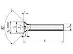 Technical drawing with dimensions of Slotted flat countersunk head machine screws small head