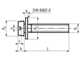 Technical drawing with dimensions of Slotted cheese head assembled screws with captive flat washer DIN 6902 A