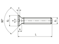 Technical drawing with dimensions of Slotted flat countersunk head screws machined