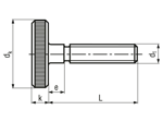 Technical drawing with dimensions of Knurled thumb screws thin type