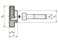 Technical drawing with dimensions of Knurled knobs for hex socket head cap screws (without screws)