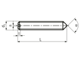 Technical drawing with dimensions of Slotted set screws with cone point
