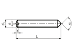 Technical drawing with dimensions of Slotted set screws with cone point
