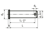 Technical drawing with dimensions of Clevis pins with hole for fork heads