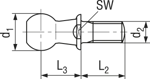 Technical drawing with dimensions of Angle joint studs type C, with screw stud