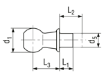 Technical drawing with dimensions of Angle joint studs type B, with rivet stud long version