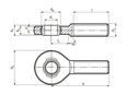Technical drawing with dimensions of Durbal EM - Rod ends with integral spherical plain bearing right hand thread