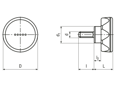 带尺寸的技术图：ELESA® Ergostyle ELK.p - 凸轮式旋钮 带钢质镀锌螺柱