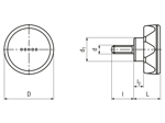 带尺寸的技术图：ELESA® Ergostyle ELK.p - 凸轮式旋钮 带钢质镀锌螺柱