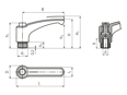 Technical drawing with dimensions of ELESA® Ergostyle ERX. - Adjustable handles with brass boss, tapped blind hole