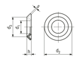 Technical drawing with dimensions of Finishing washers for 90° countersunk head screws