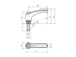 Technical drawing with dimensions of ELESA® Ergostyle ERX.p - Adjustable handles with threaded stud, steel zinc plated
