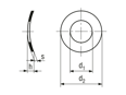 Technical drawing with dimensions of Curved spring washers