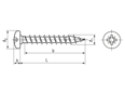 Technical drawing with dimensions of SPAX® - Pozi pan head chipboard screws form Z, fully threaded with 4CUT point
