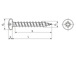 Technical drawing with dimensions of SPAX® - Pozi pan head chipboard screws form Z, fully threaded with 4CUT point