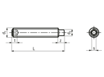 Technical drawing with dimensions of Hex socket set screws with dog point