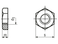 带尺寸的技术图：六角螺母 ~0,5d 管螺纹