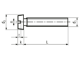 Technical drawing with dimensions of Slotted cheese head machine screws