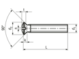 Technical drawing with dimensions of Slotted oval countersunk head machine screws small head