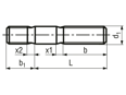Technical drawing with dimensions of Stud bolts tap end without interference fit, length ~1,25 d