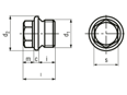 Technical drawing with dimensions of Hex head screw plugs with shoulder, pipe thread, without nylon seal