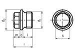Technical drawing with dimensions of Hex head screw plugs with shoulder, pipe thread, without nylon seal