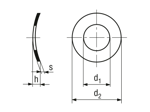 Technical drawing with dimensions of Curved spring washers type A