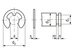 带尺寸的技术图：轴用弹性挡圈 叠装