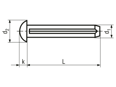 Technical drawing with dimensions of Round head grooved pins