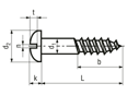 Technical drawing with dimensions of Slotted round head wood screws