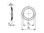Technical drawing with dimensions of Conical spring washers small type