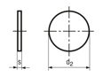 Technical drawing with dimensions of Flat washers without hole